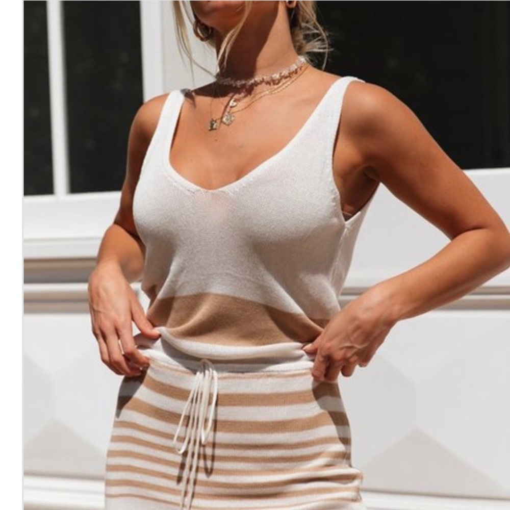Khaki Striped Drawstring Dress